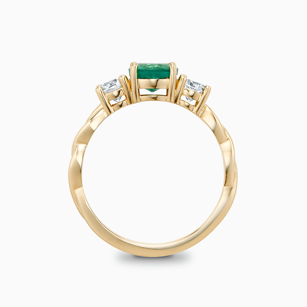 The Ecksand Three-Stone Emerald and Diamonds Engagement Ring with Twisted Band shown with  in 