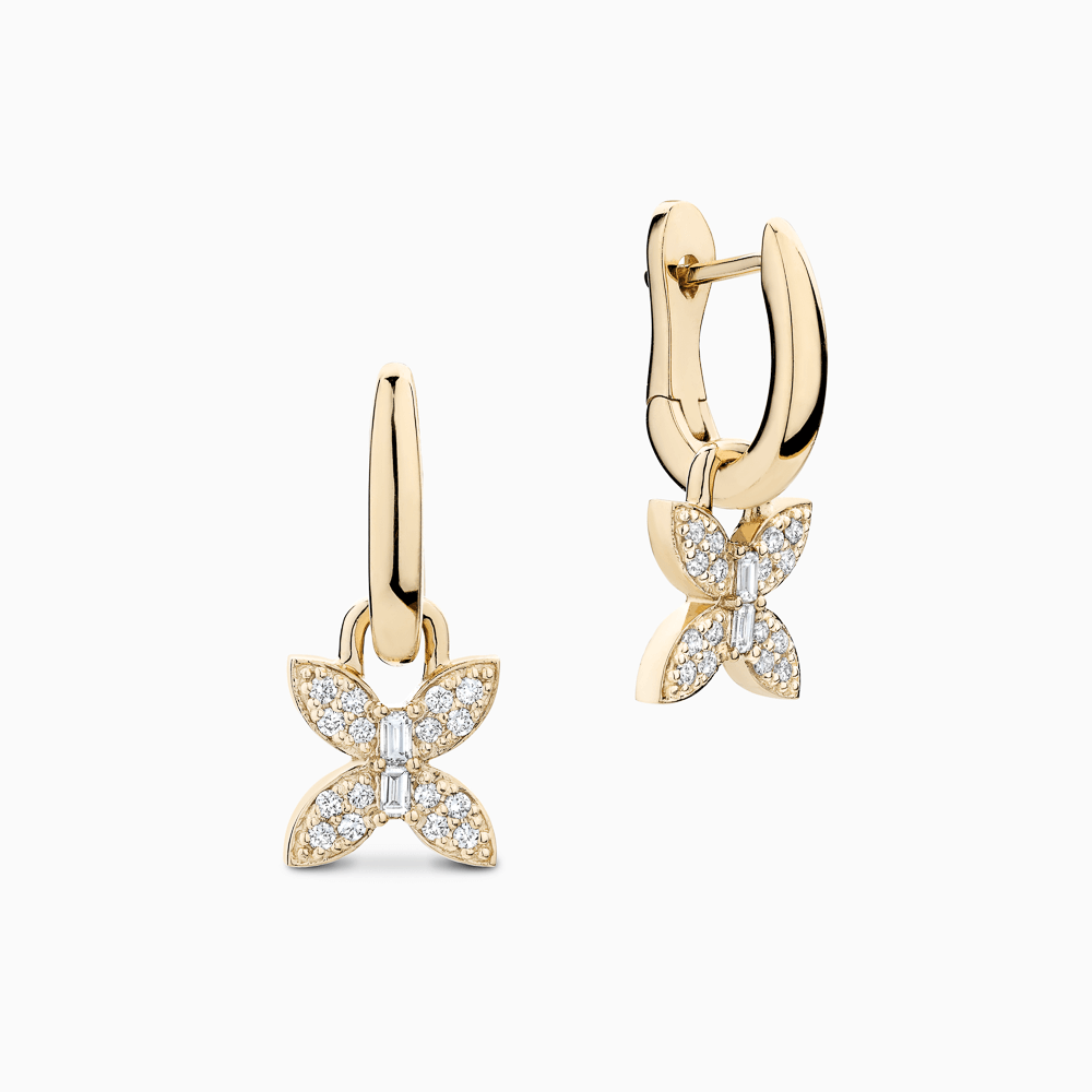 The Ecksand Petite Butterfly Dangle Earrings with Accent Diamonds shown with Lab-grown VS2+/ F+ in 14k Yellow Gold
