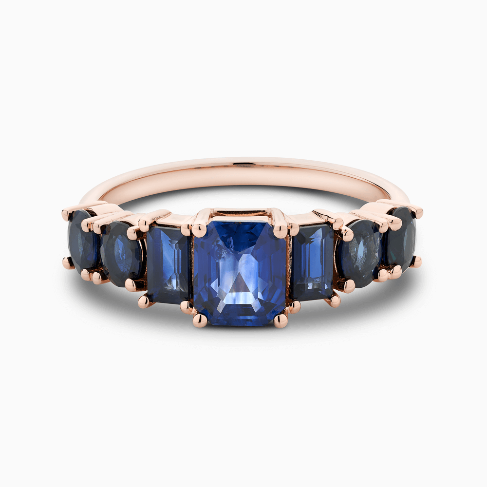 The Ecksand Cascading Blue Sapphire Ring shown with  in 14k Rose Gold