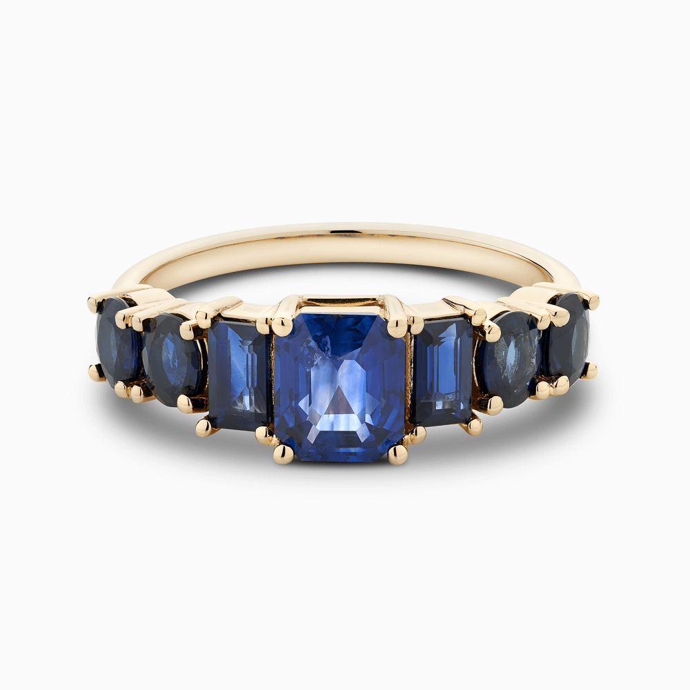 The Ecksand Cascading Blue Sapphire Ring shown with  in 14k Yellow Gold