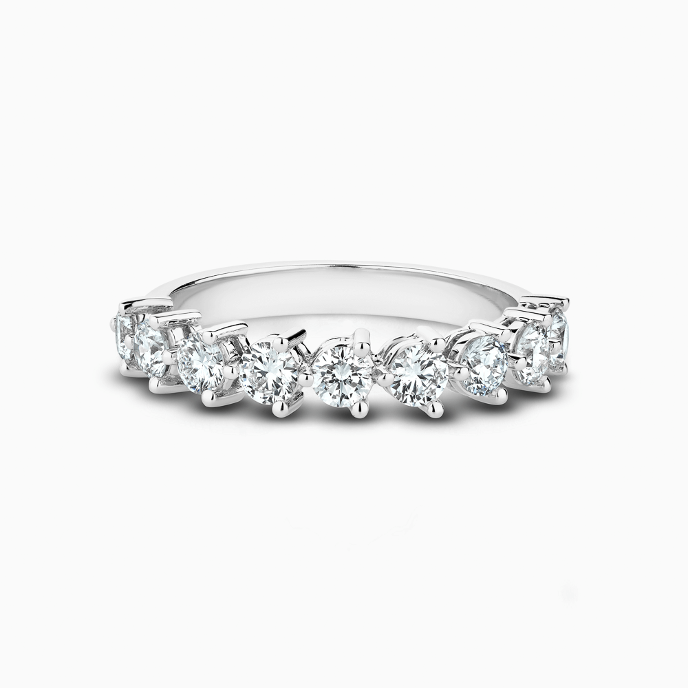 The Ecksand Three-Prong Diamond Semi-Eternity Ring shown with Natural VS2+/ F+ in 18k White Gold