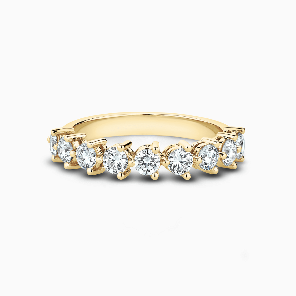 The Ecksand Three-Prong Diamond Semi-Eternity Ring shown with Natural VS2+/ F+ in 14k Yellow Gold