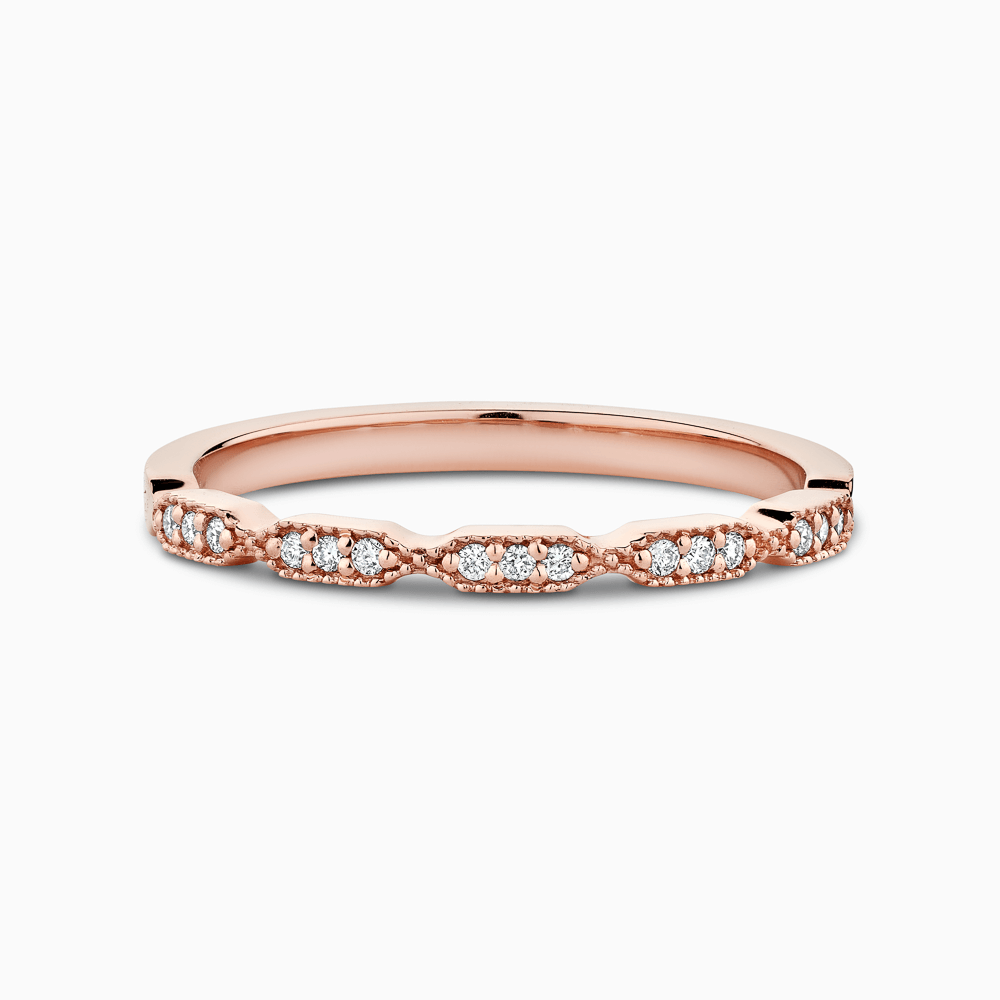 The Ecksand Diamond Wedding Ring with Milgrain Detailing shown with Natural VS2+/ F+ in 14k Rose Gold