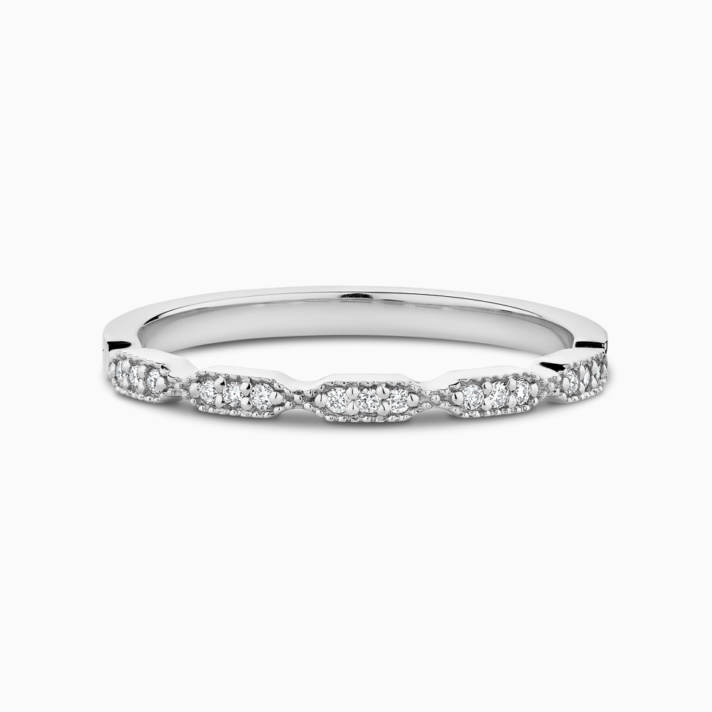 The Ecksand Diamond Wedding Ring with Milgrain Detailing shown with Natural VS2+/ F+ in Platinum