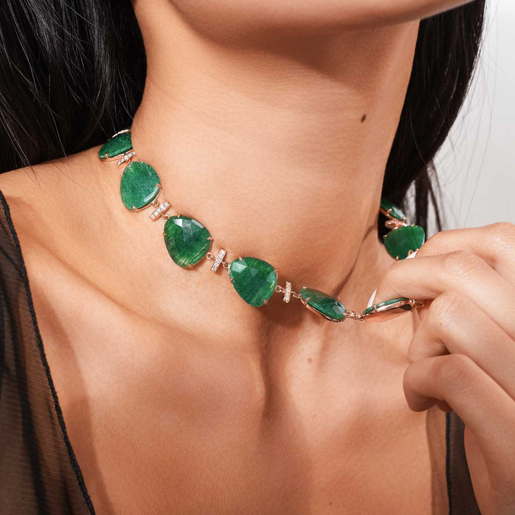 The Ecksand Gold and Aventurine Reversible Collar Necklace shown with  in 
