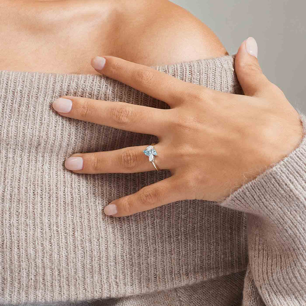 The Ecksand Cluster Diamond and Aquamarine Ring shown with  in 