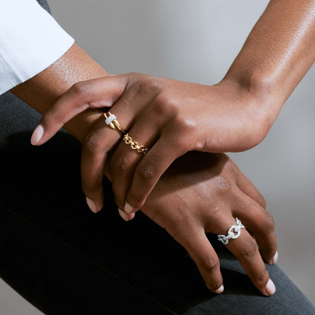 The Ecksand Thin Duel Gold Chain Ring shown with  in 