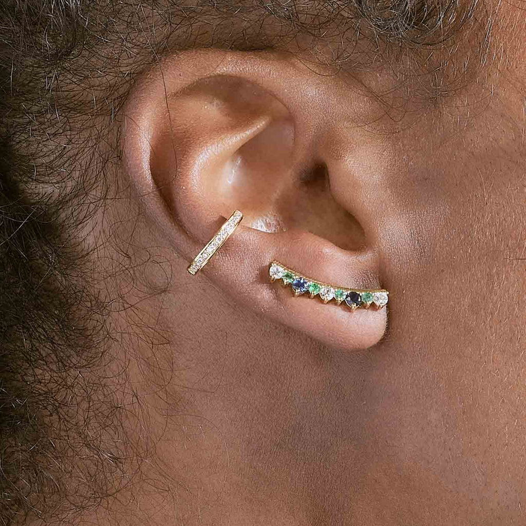 The Ecksand Asymmetrical Gemstone Crawler Earrings shown with  in 