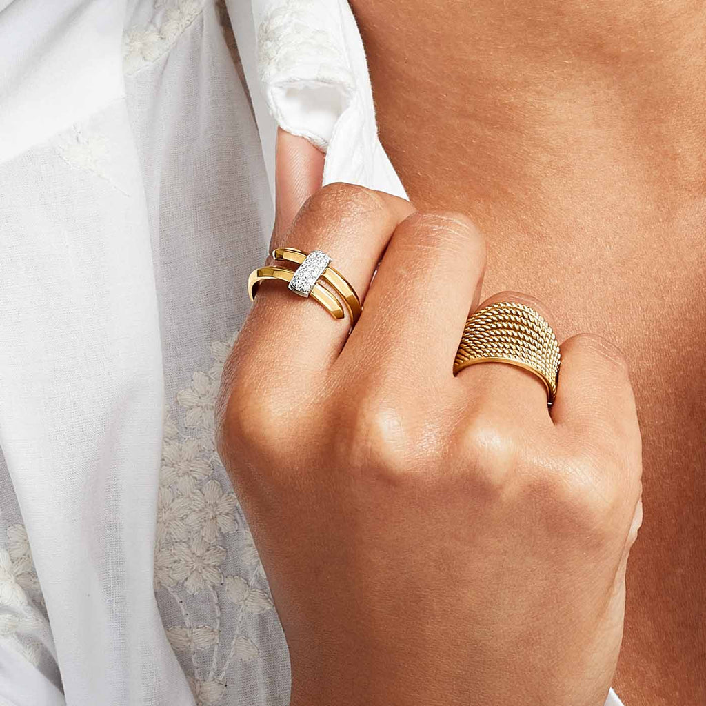 The Ecksand Twisted Gold Fan Cuff Ring shown with  in 