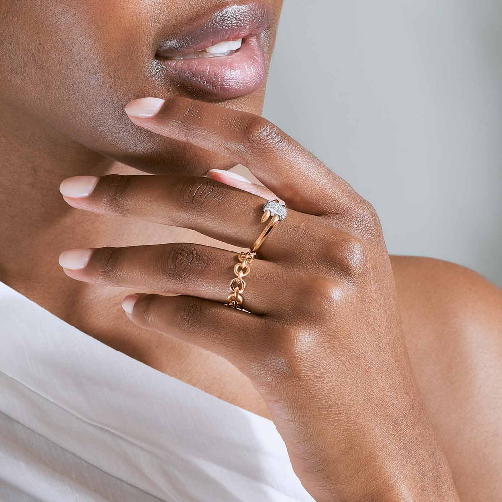 The Ecksand Thin Duel Gold Chain Ring shown with  in 