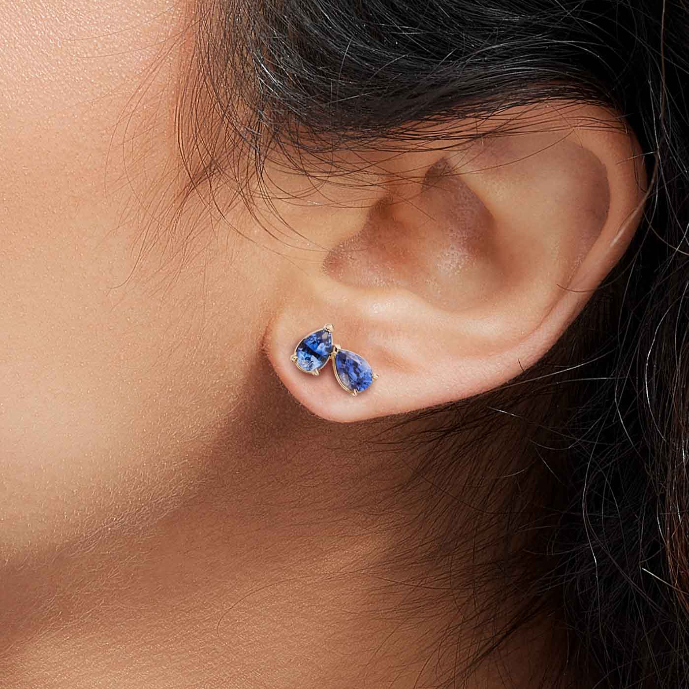 Two-Stone Pear-Cut Blue Sapphire Stud Earrings | Ecksand