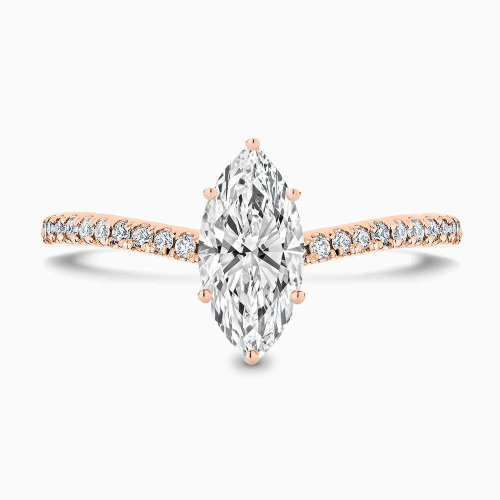The Ecksand Diamond Engagement Ring with Curved Diamond Band shown with Marquise in 14k Rose Gold