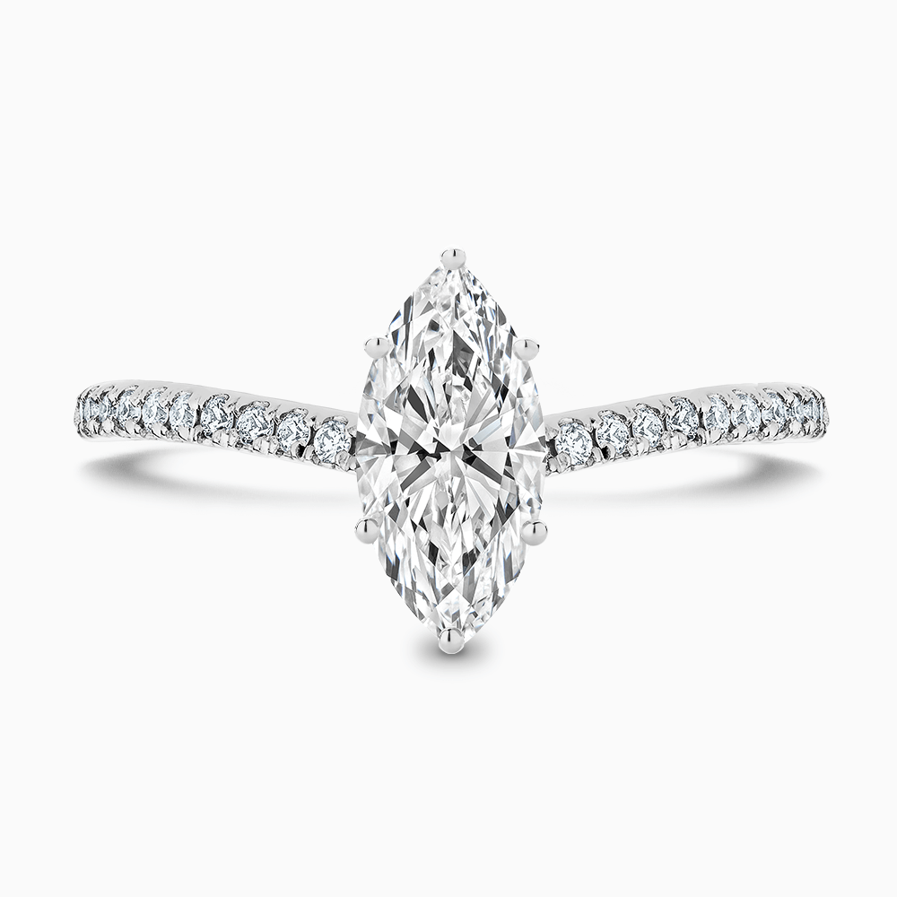 The Ecksand Diamond Engagement Ring with Curved Diamond Band shown with Marquise in 18k White Gold
