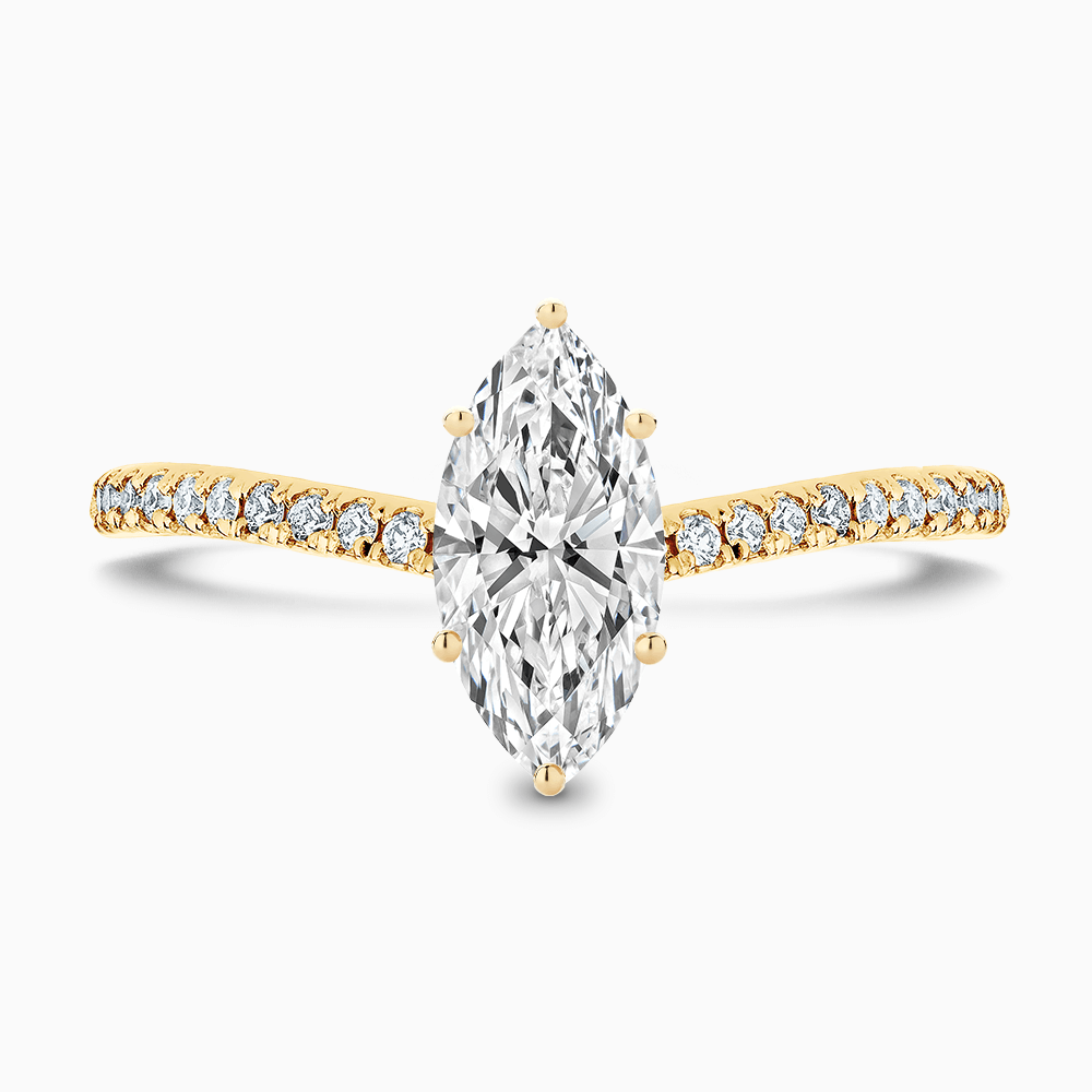 The Ecksand Diamond Engagement Ring with Curved Diamond Band shown with Marquise in 18k Yellow Gold