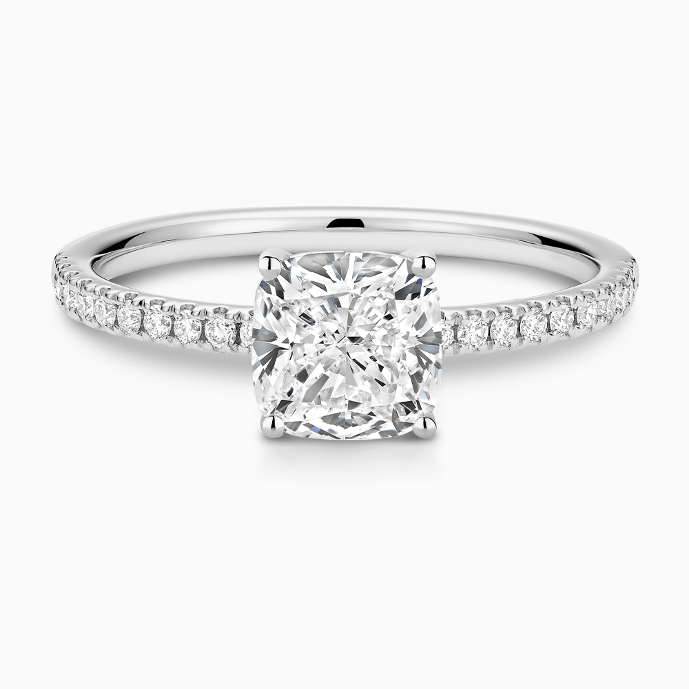 The Ecksand Diamond Engagement Ring with Hidden Diamond shown with Cushion in Platinum
