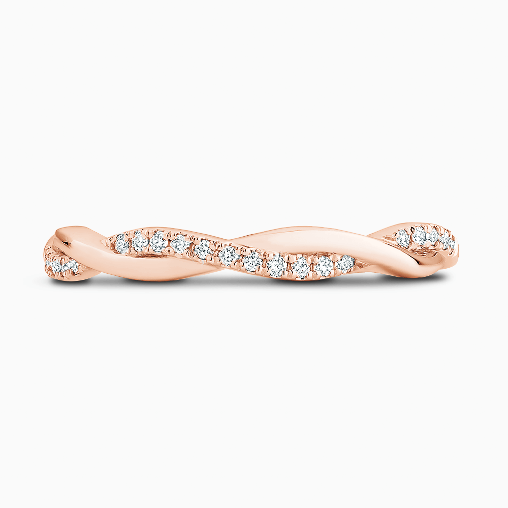 The Ecksand Twisted Wedding Ring with Accent Diamonds shown with Natural VS2+/ F+ in 14k Rose Gold