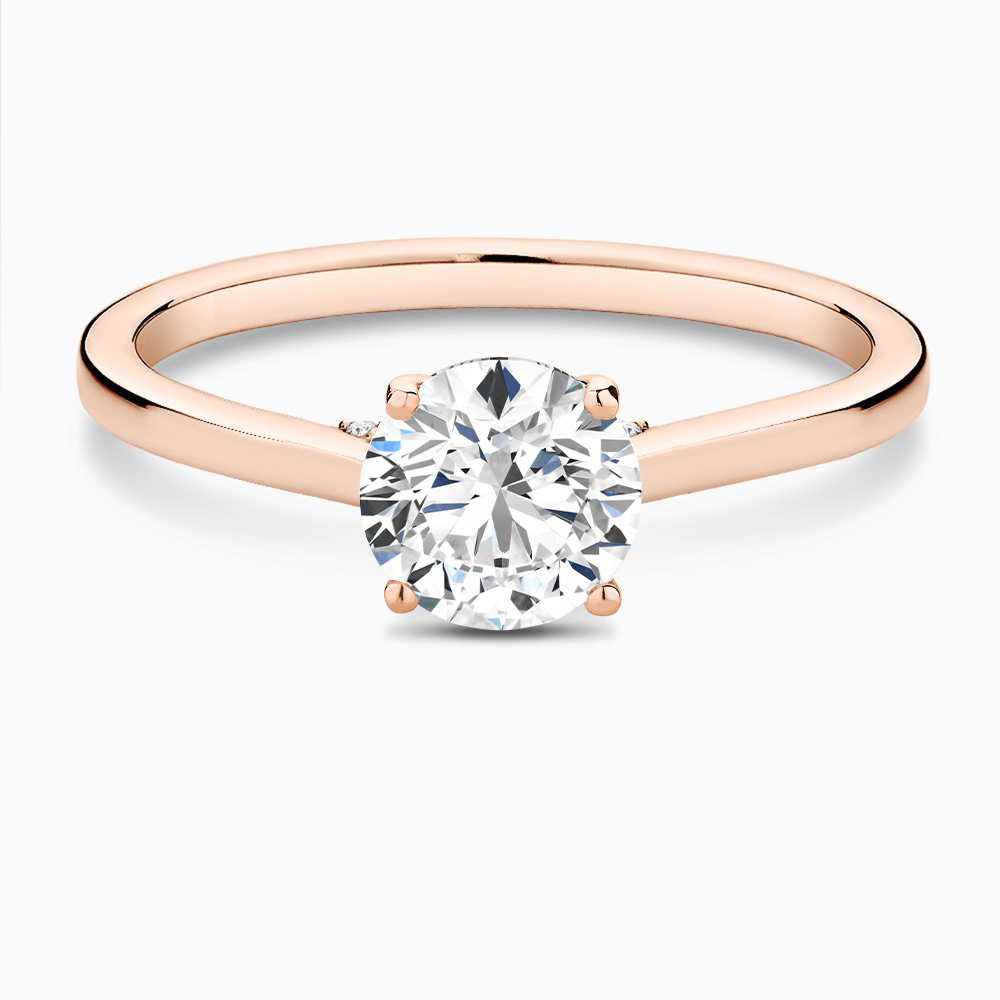 The Ecksand Solitaire Engagement Ring with Diamond Pavé Bridge and Hidden Diamond shown with Round in 14k Rose Gold