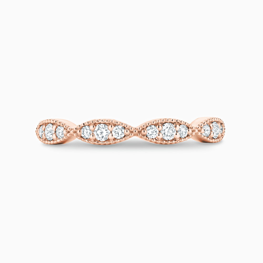 The Ecksand Scalloped Diamond Wedding Ring with Milgrain Detailing shown with Natural VS2+/ F+ in 14k Rose Gold