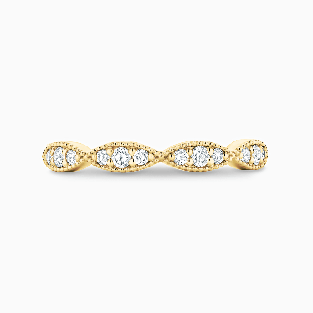 The Ecksand Scalloped Diamond Wedding Ring with Milgrain Detailing shown with Natural VS2+/ F+ in 18k Yellow Gold