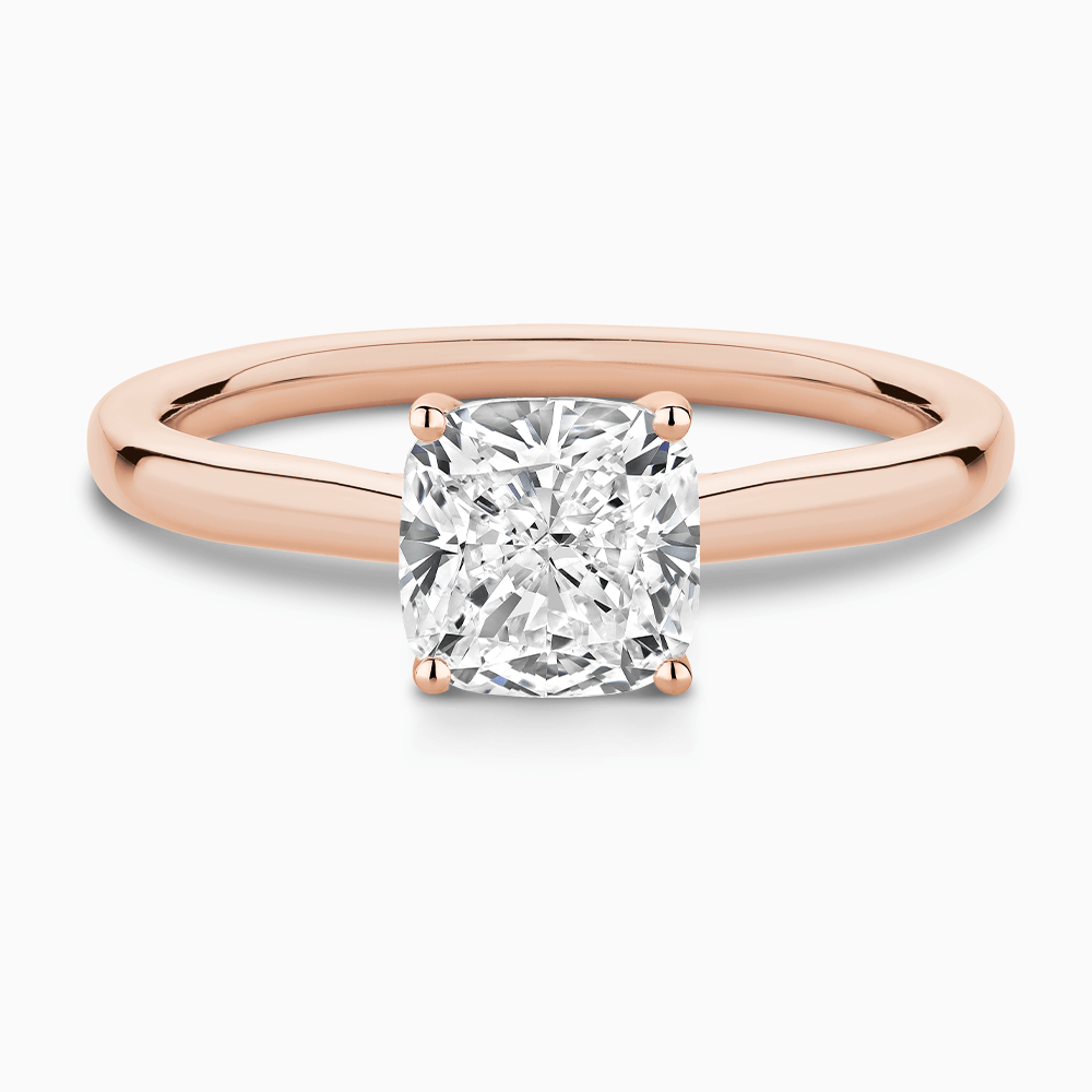 The Ecksand Solitaire Diamond Engagement Ring with Secret Heart shown with Cushion in 14k Rose Gold