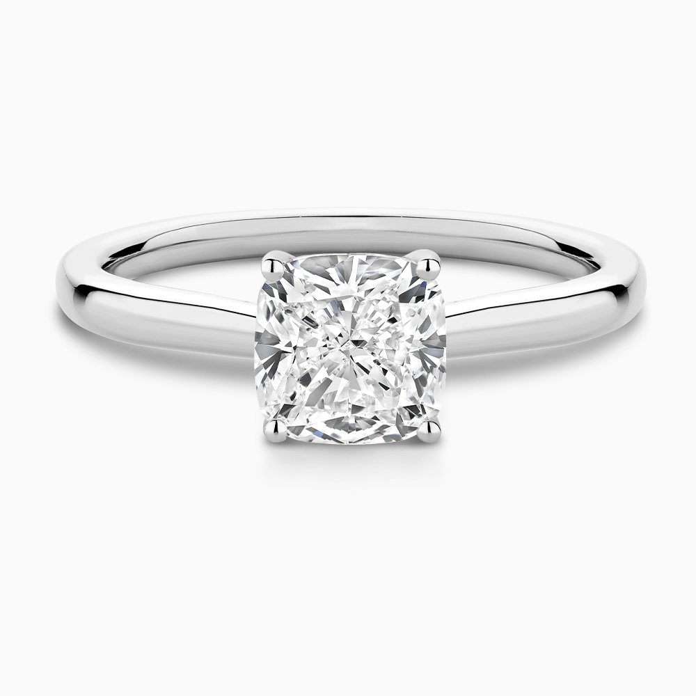 The Ecksand Solitaire Diamond Engagement Ring with Secret Heart shown with Cushion in 18k White Gold