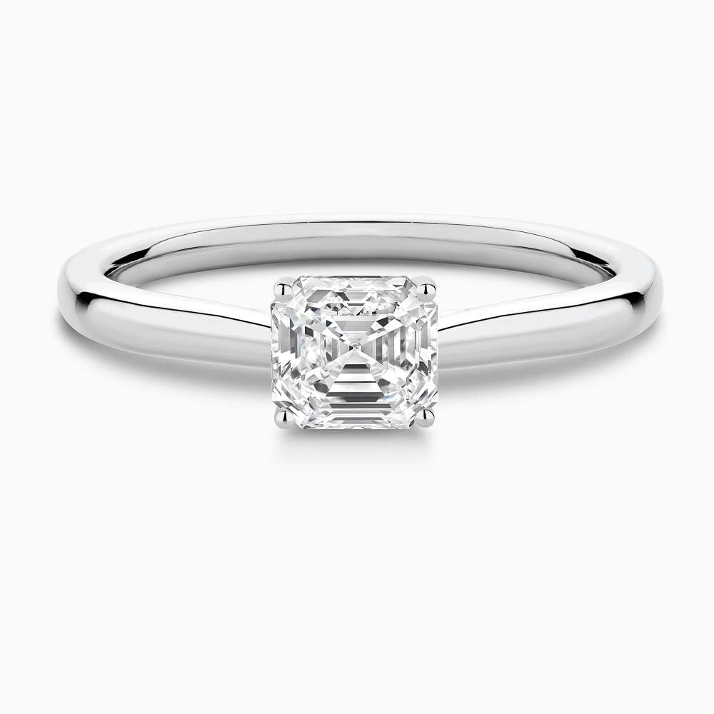 The Ecksand Solitaire Diamond Engagement Ring with Secret Heart shown with Asscher in Platinum