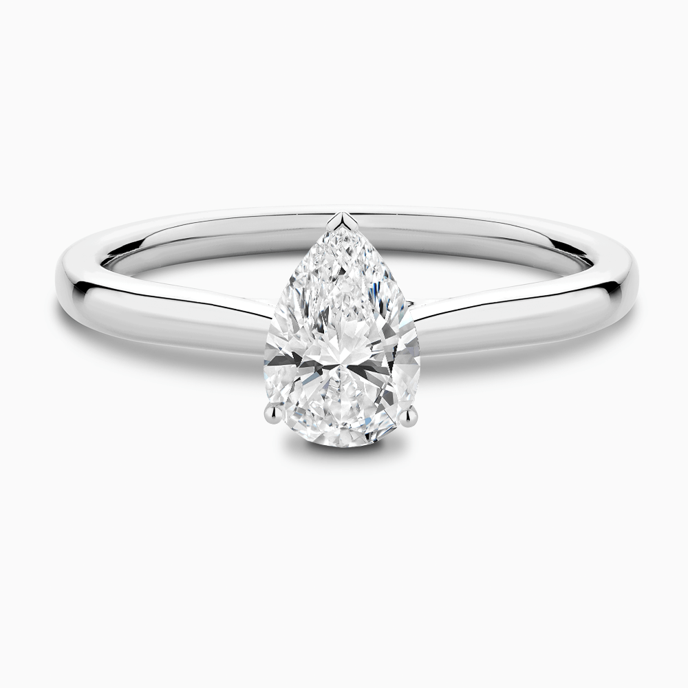 The Ecksand Solitaire Diamond Engagement Ring with Secret Heart shown with Pear in 18k White Gold