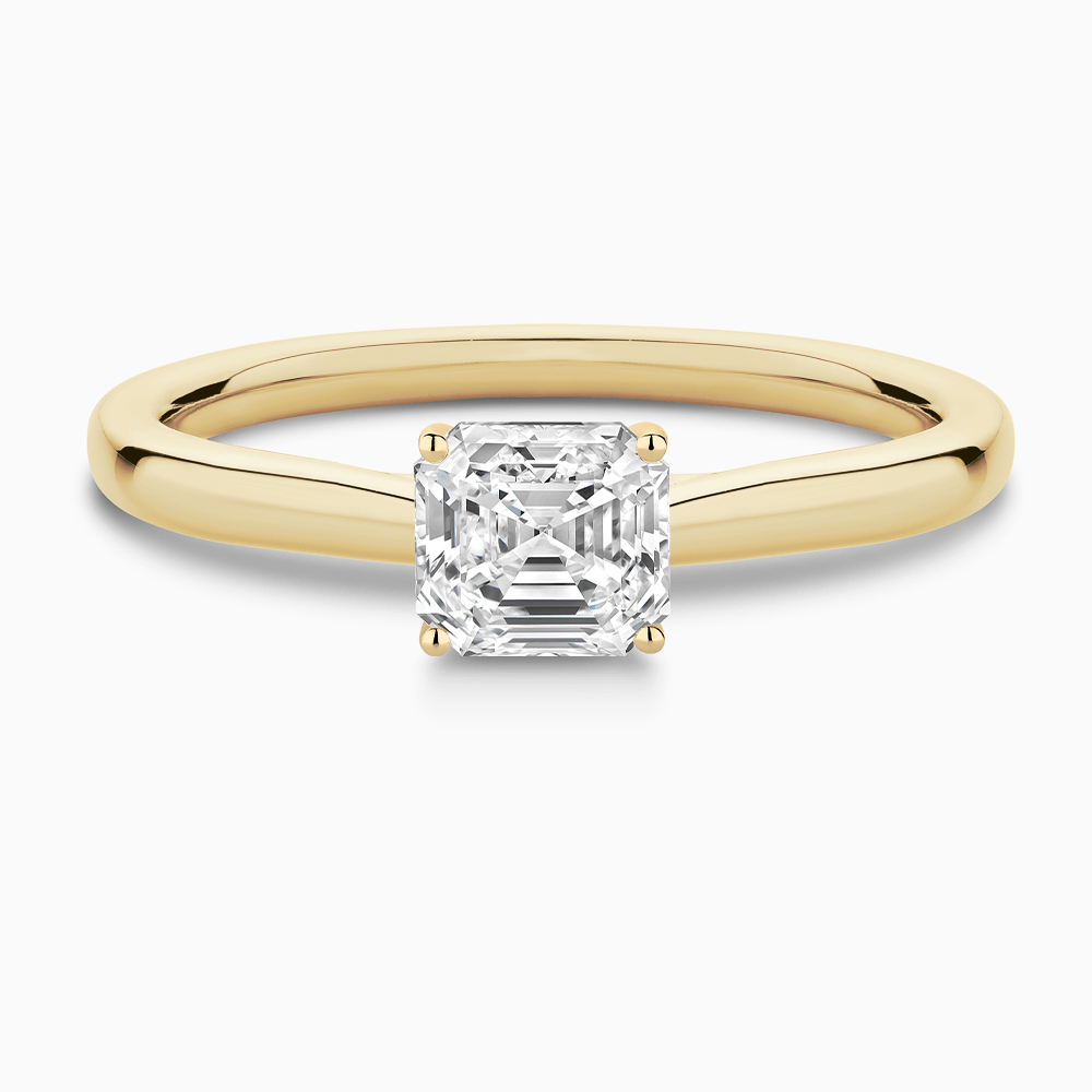 The Ecksand Solitaire Diamond Engagement Ring with Secret Heart shown with Asscher in 18k Yellow Gold