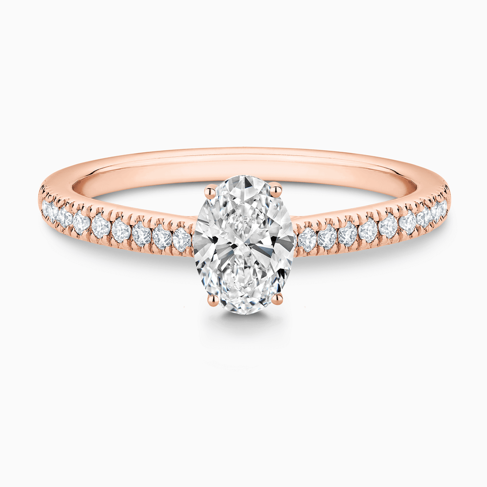 The Ecksand Diamond Engagement Ring with Secret Heart and Diamond Band shown with Oval in 14k Rose Gold