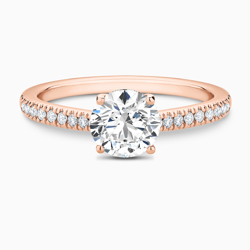 The Ecksand Diamond Engagement Ring with Secret Heart and Diamond Band shown with Round in 14k Rose Gold