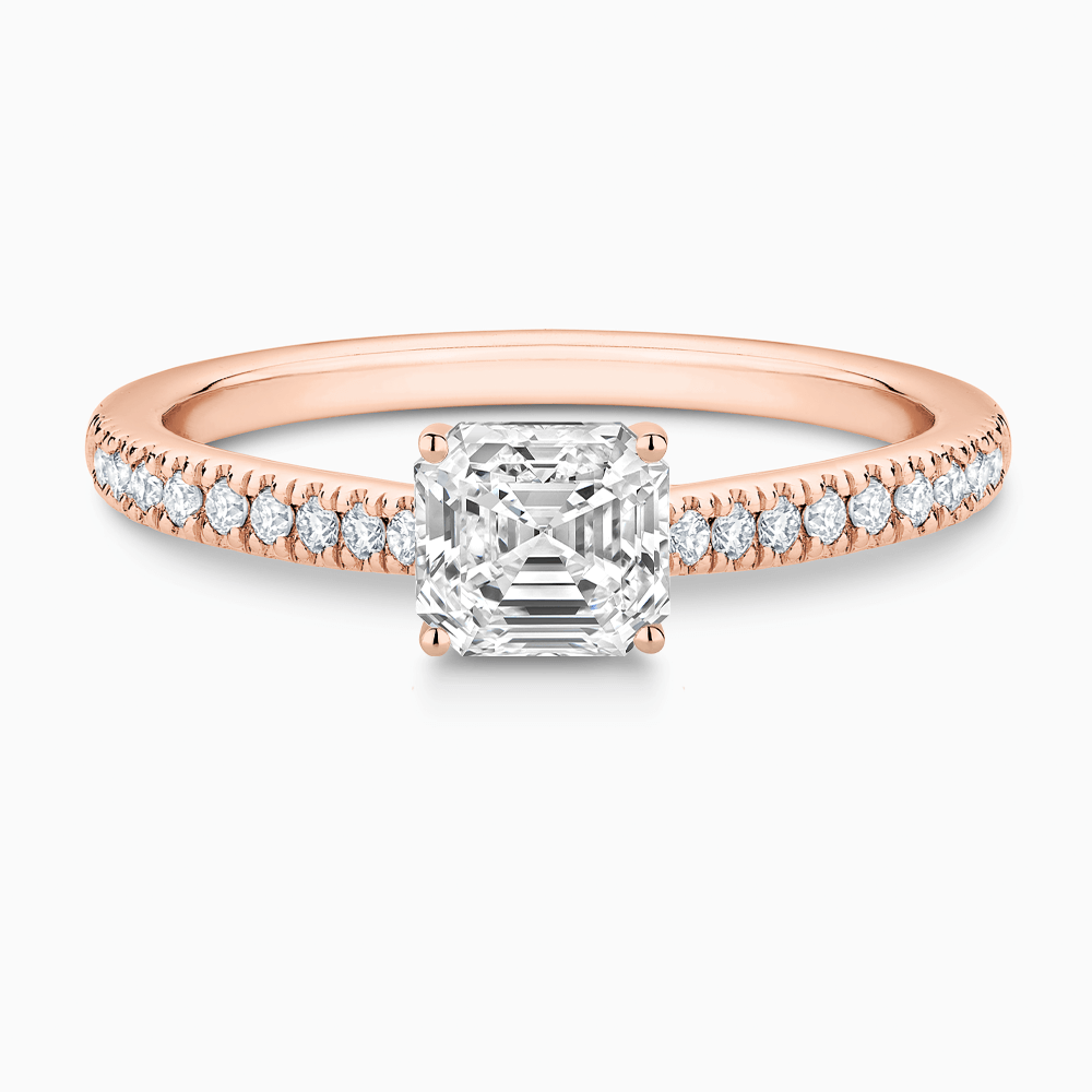 The Ecksand Diamond Engagement Ring with Secret Heart and Diamond Band shown with Asscher in 14k Rose Gold
