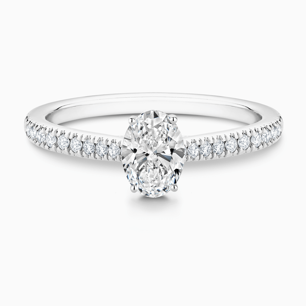 The Ecksand Diamond Engagement Ring with Secret Heart and Diamond Band shown with Oval in 18k White Gold