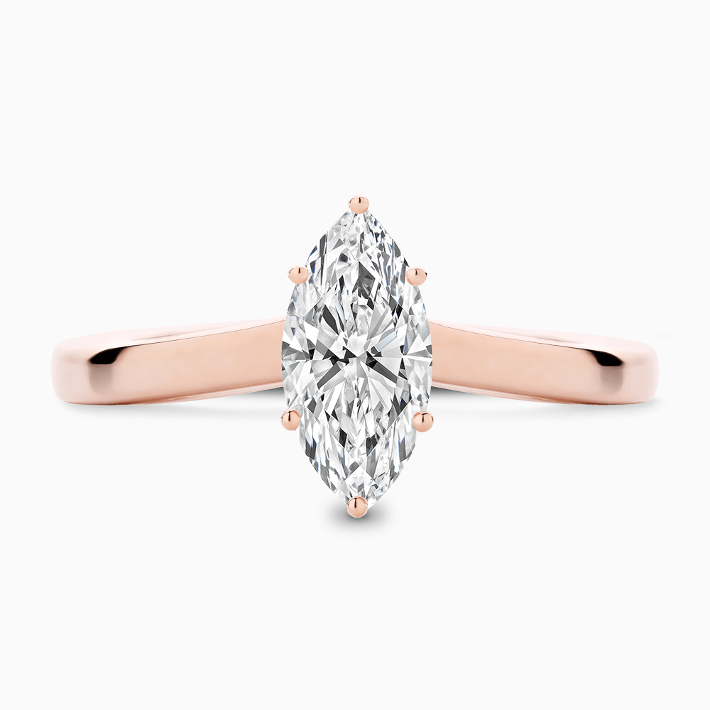 The Ecksand Solitaire Diamond Engagement Ring with Curved Band shown with Marquise in 14k Rose Gold