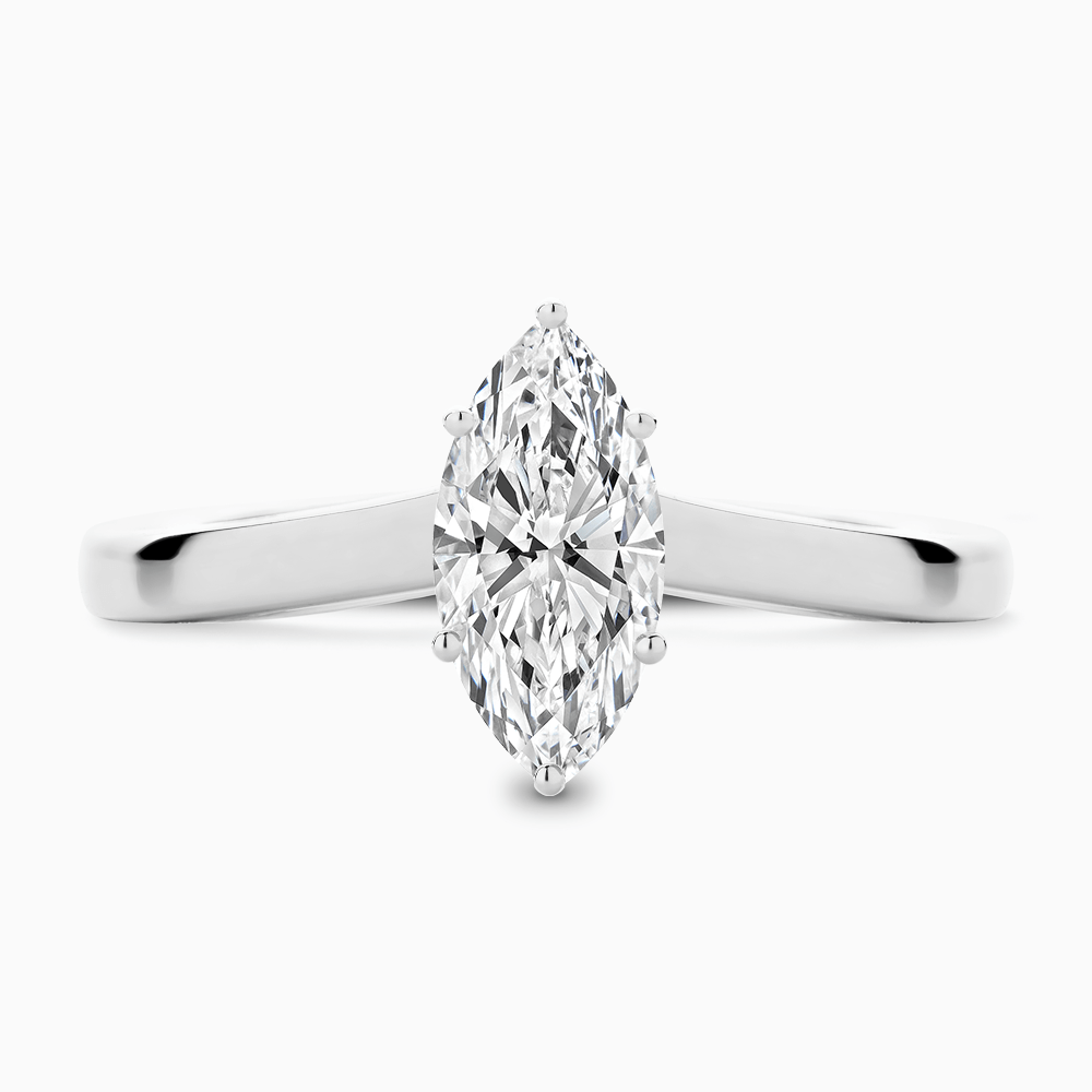 The Ecksand Solitaire Diamond Engagement Ring with Curved Band shown with Marquise in 18k White Gold