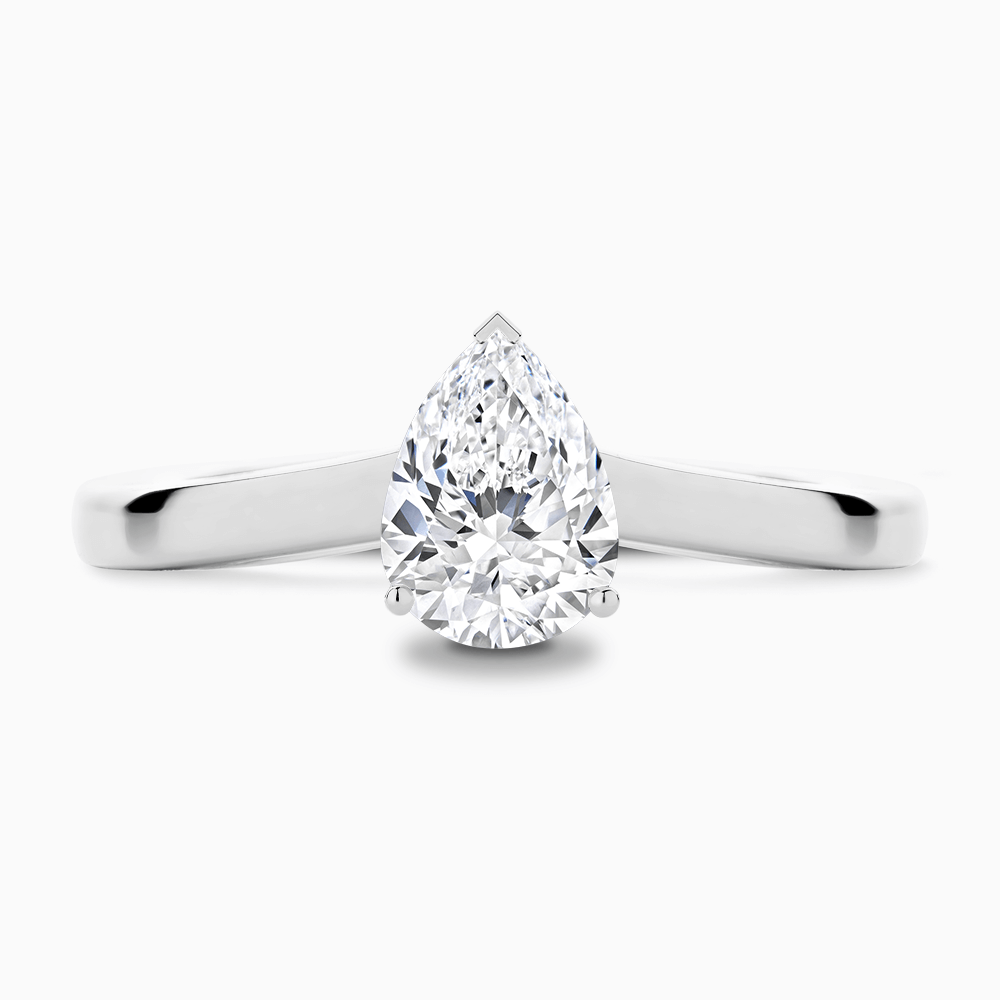The Ecksand Solitaire Diamond Engagement Ring with Curved Band shown with Pear in 18k White Gold