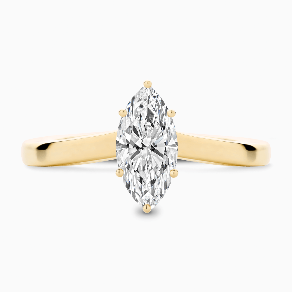 The Ecksand Solitaire Diamond Engagement Ring with Curved Band shown with Marquise in 18k Yellow Gold