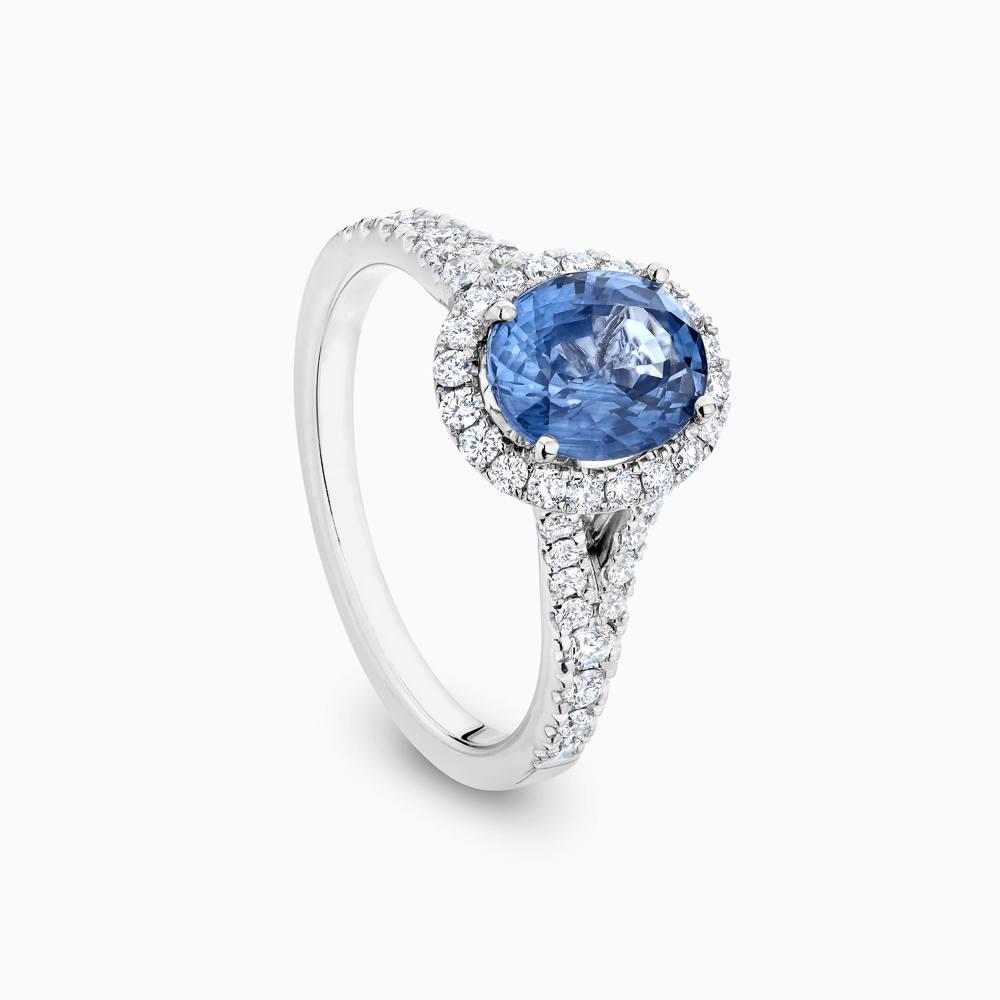The Ecksand Split Shank Blue Sapphire Engagement Ring with Diamond Halo shown with  in 