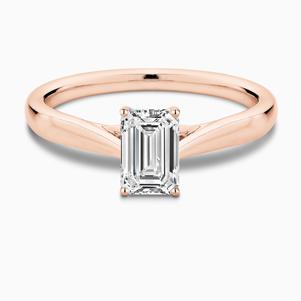 The Ecksand Tapered Band Solitaire Diamond Engagement Ring with Secret Heart shown with Emerald in 14k Rose Gold