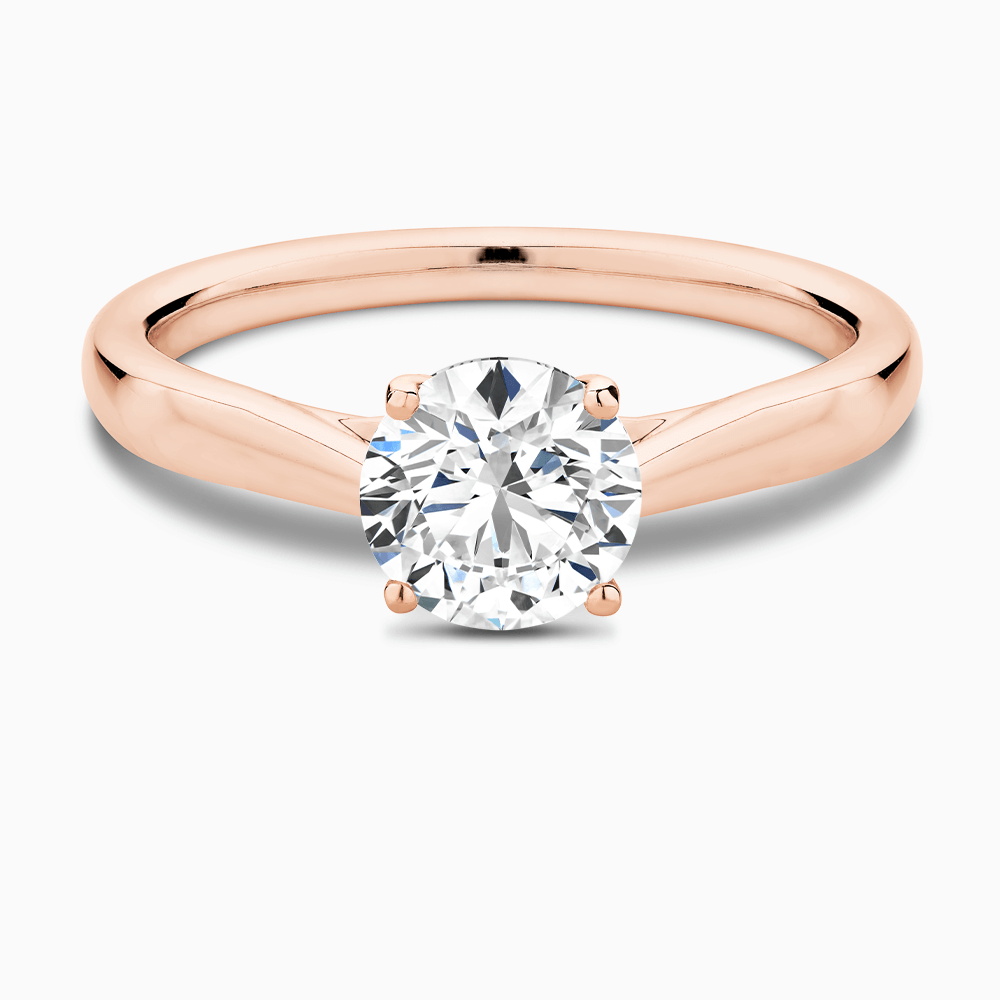 The Ecksand Tapered Band Solitaire Diamond Engagement Ring with Secret Heart shown with Round in 14k Rose Gold