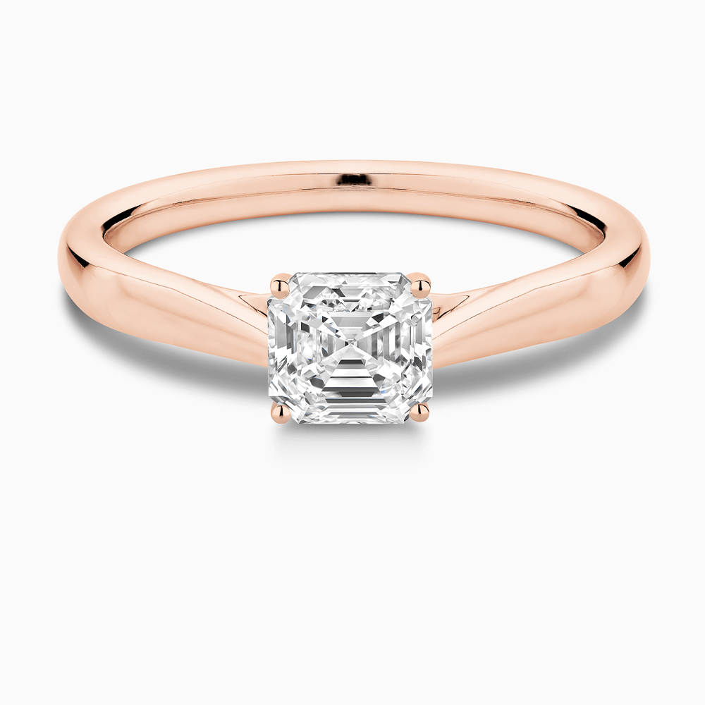 The Ecksand Tapered Band Solitaire Diamond Engagement Ring with Secret Heart shown with Asscher in 14k Rose Gold