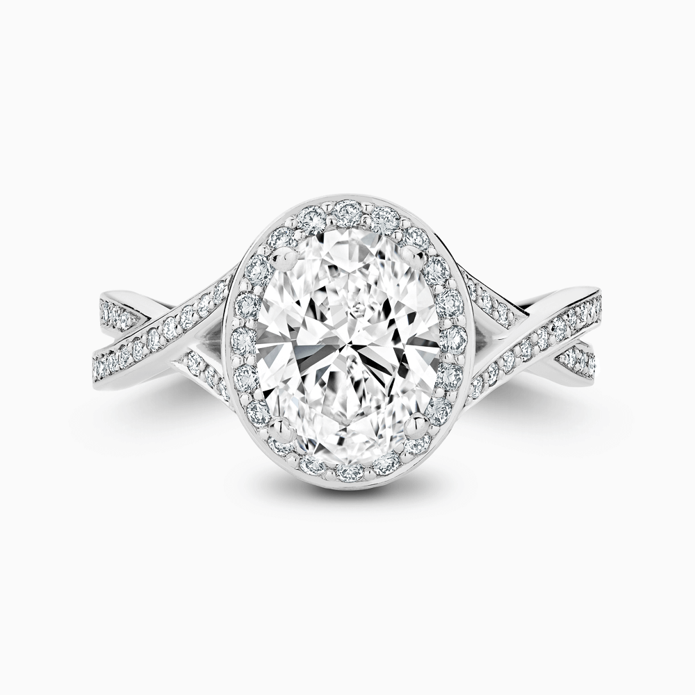 Twisted Split Shank Diamond Engagement Ring with Diamond Halo