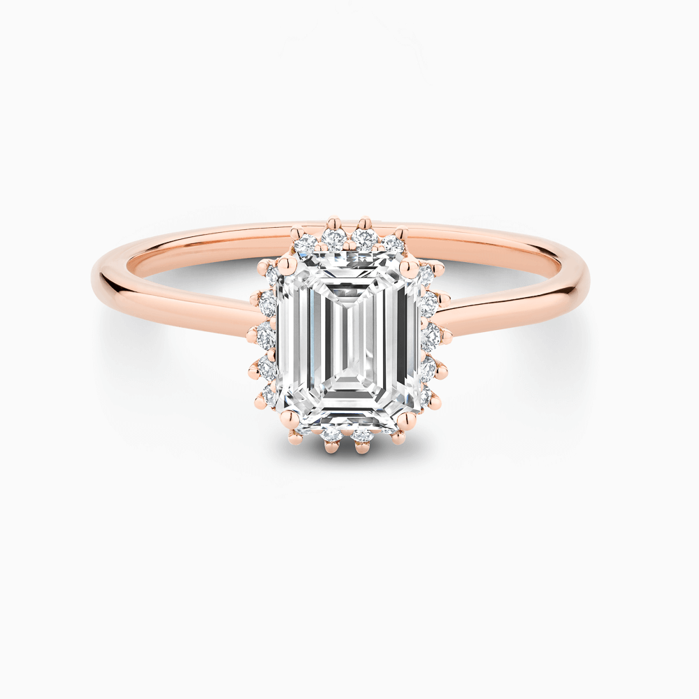 The Ecksand Blooming Diamond Halo Engagement Ring shown with Emerald in 14k Rose Gold