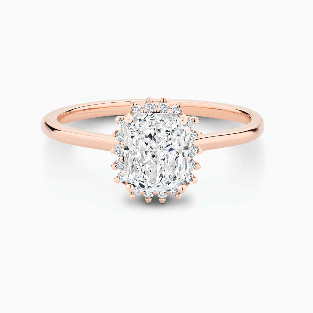 The Ecksand Blooming Diamond Halo Engagement Ring shown with Radiant in 14k Rose Gold