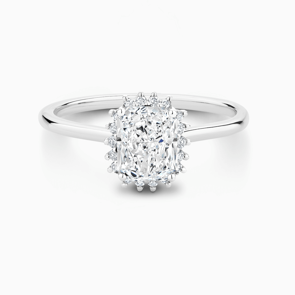 The Ecksand Blooming Diamond Halo Engagement Ring shown with Radiant in 18k White Gold