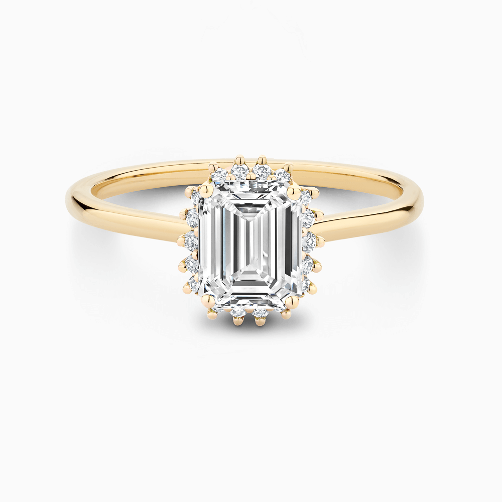 The Ecksand Blooming Diamond Halo Engagement Ring shown with Emerald in 18k Yellow Gold