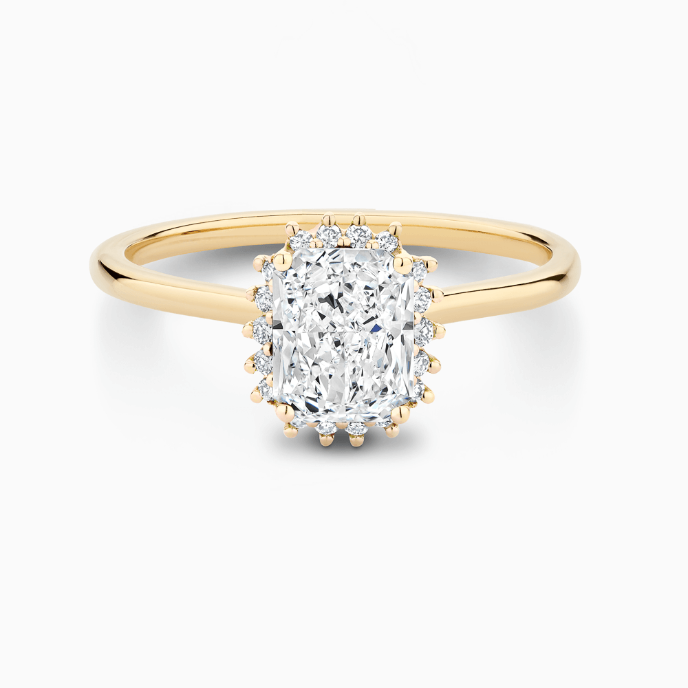 The Ecksand Blooming Diamond Halo Engagement Ring shown with Radiant in 18k Yellow Gold