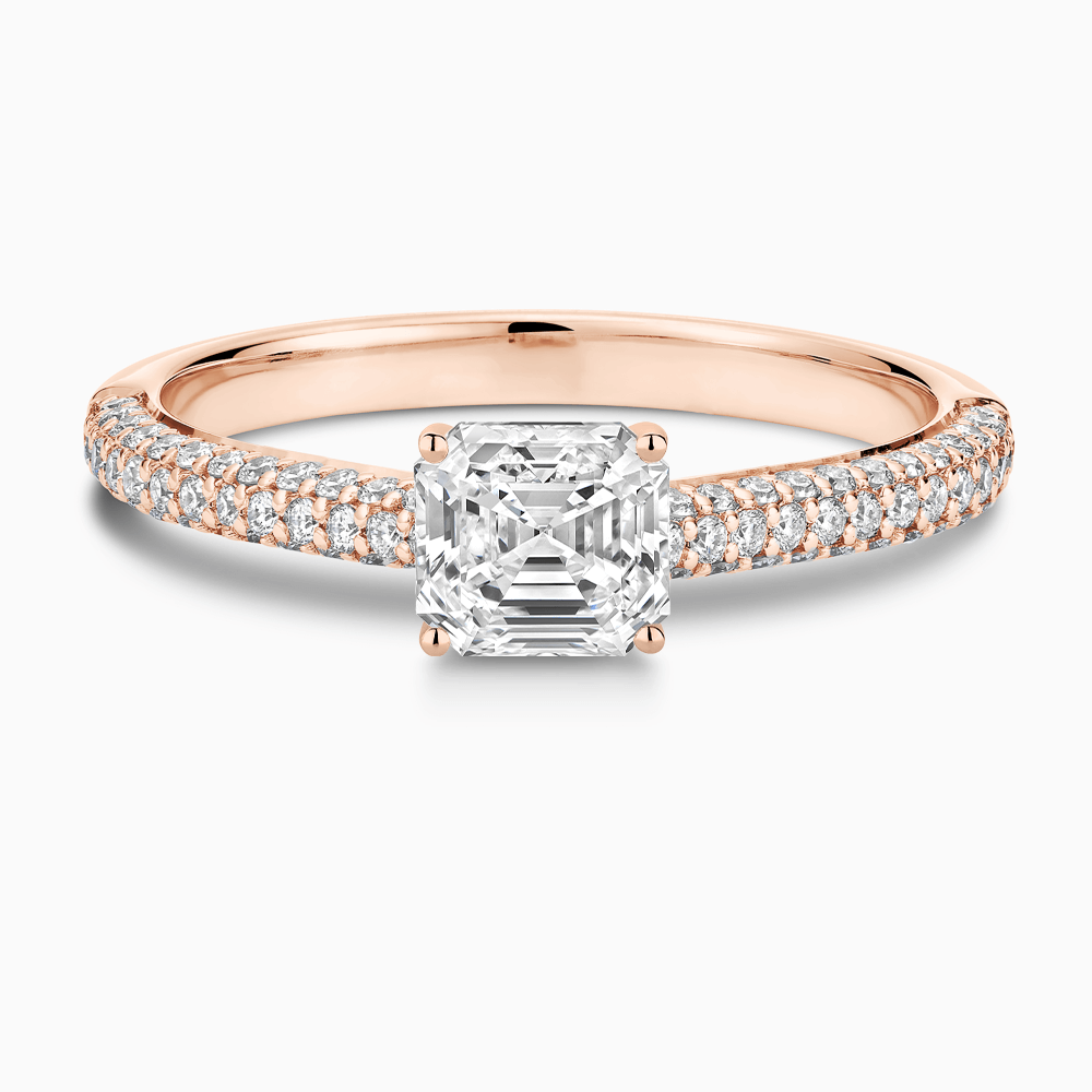 The Ecksand Diamond Engagement Ring with Diamond Pavé Cathedral Setting shown with Asscher in 14k Rose Gold