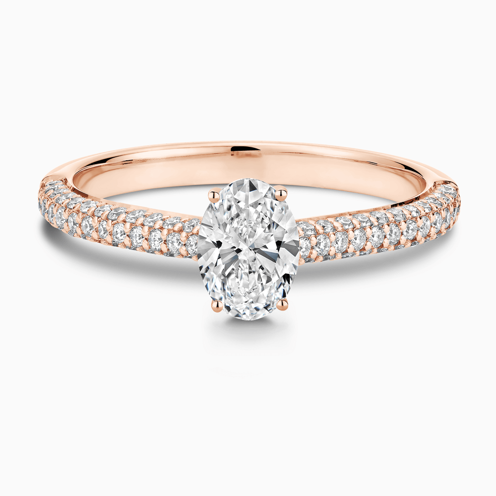 The Ecksand Diamond Engagement Ring with Diamond Pavé Cathedral Setting shown with Oval in 14k Rose Gold