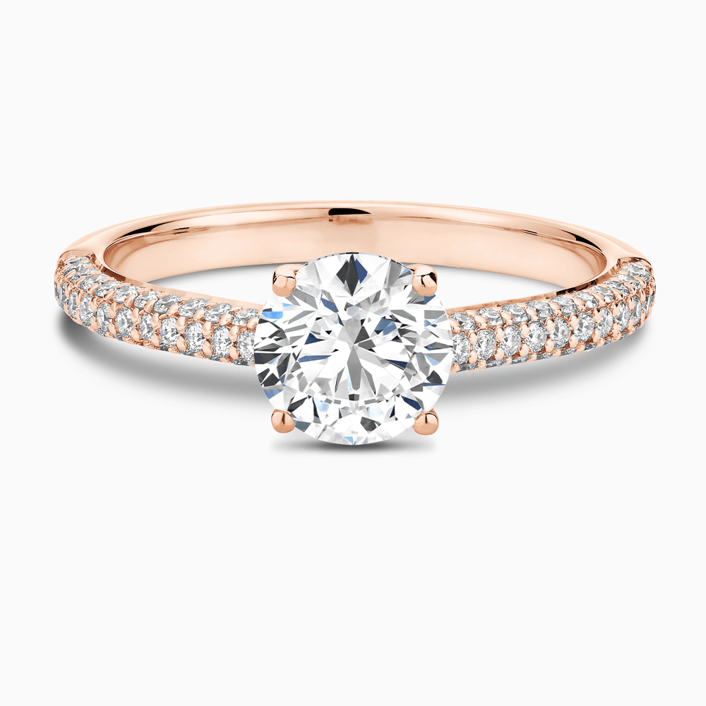 The Ecksand Diamond Engagement Ring with Diamond Pavé Cathedral Setting shown with Round in 14k Rose Gold