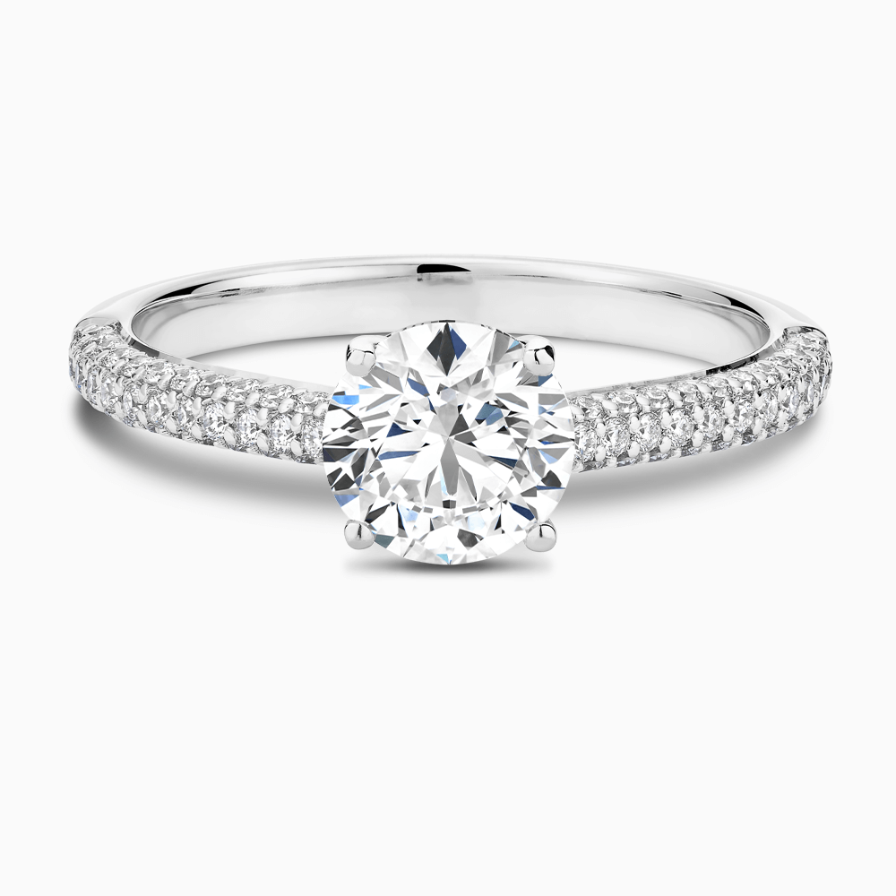The Ecksand Diamond Engagement Ring with Diamond Pavé Cathedral Setting shown with Round in 18k White Gold